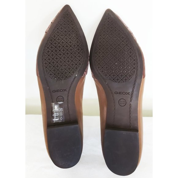 Geox Pespira Womens Pointy Toe Flats Shoes Snake Leather Rose Taupe 37 - Picture 7 of 11